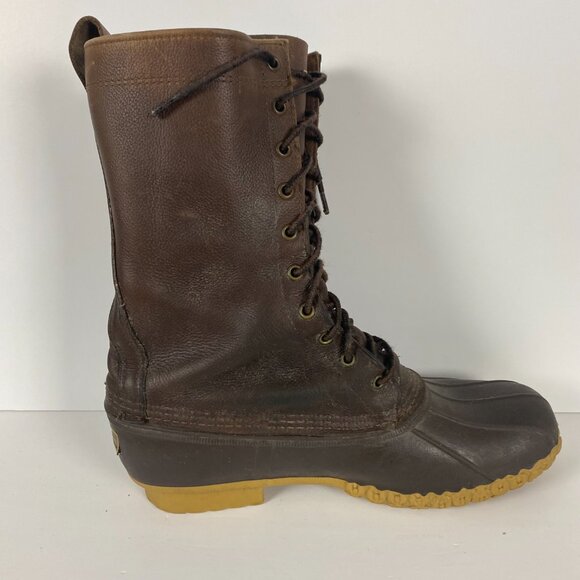 Vintage LL Bean Maine Hunting Shoe Boots Mens 10 M Brown Leather Rubber Duck 12" - Picture 12 of 14